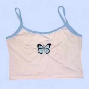 Cute butterfly embroidered cropped cami tank